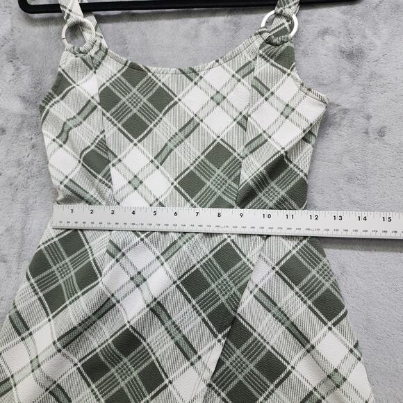 No Boundaries Romper Womens XS Juniors 1 Green White Plaid Sleeveless Stretch - Picture 8 of 10